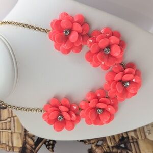 J. Crew Pink and Gold Floral Necklace Statement Piece